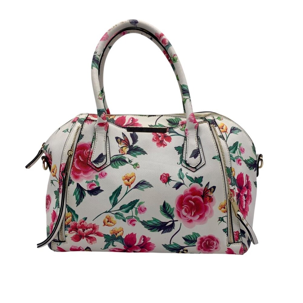 Mossimo White Floral Faux Leather Convertible Satchel